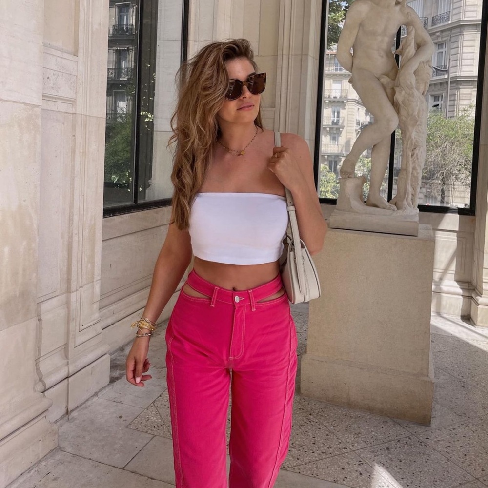 Zara Pink Full Length Cut Out Jeans - Picture 4 of 16